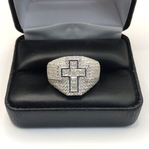 925 Sterling Silver 4.38CT MOISSANITE Cross Men’s Ring Size 12
